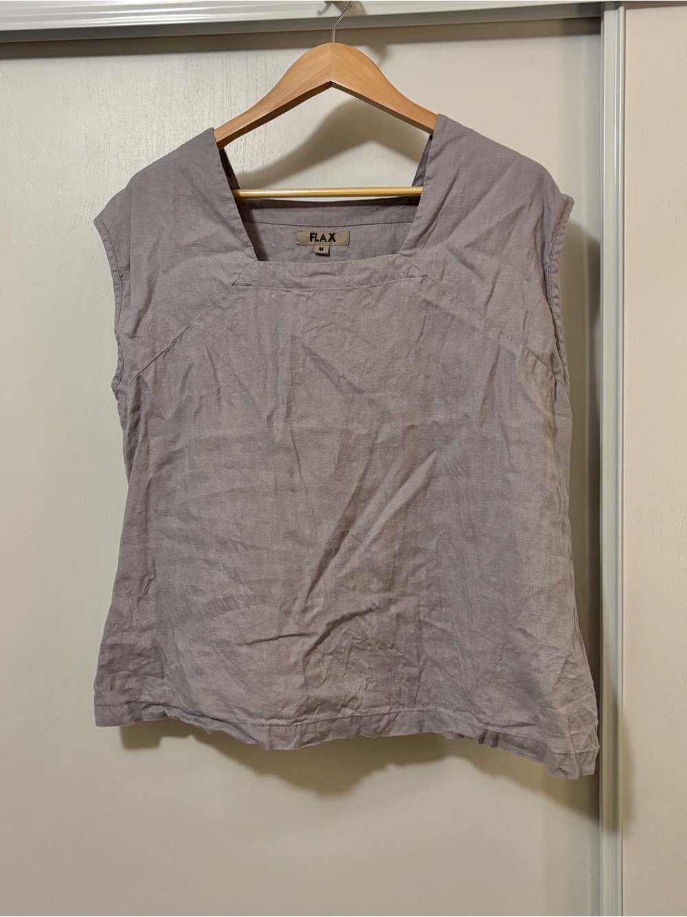 FLAX Purple Sleeveless Tank Top Size M Square Neck Linen Slub Relaxed Art Boho